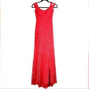 Teezeme elegant long lace red dress